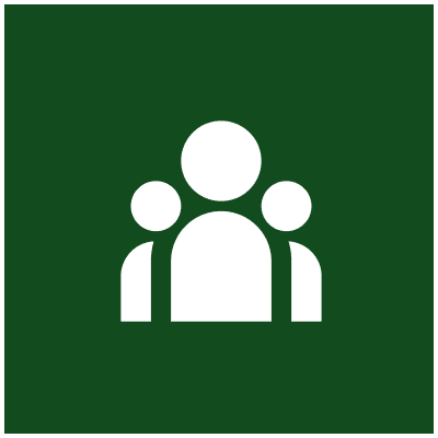 Three white silhouettes on green background.